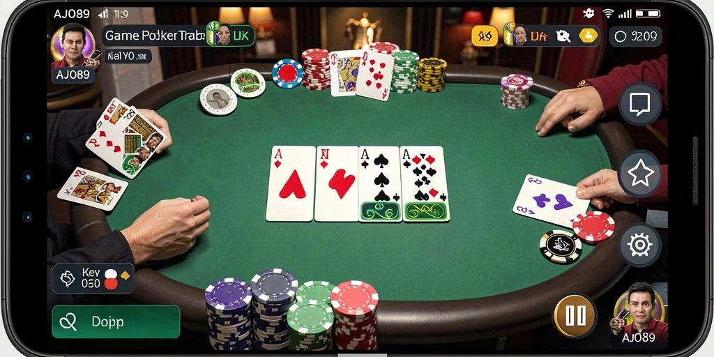 Tampilan gameplay AJO89 yang menarik dengan pemain sedang beradu strategi poker.