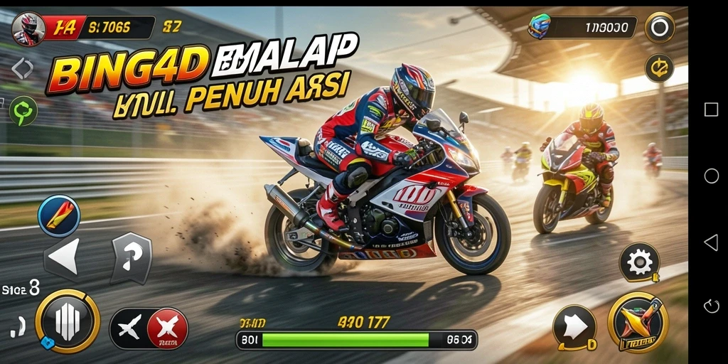 Tampilan gameplay BINGO4D dengan balapan motor yang seru dan menantang.