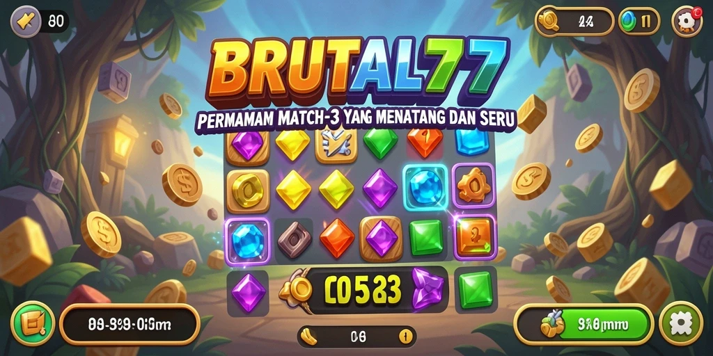 Tampilan gameplay BRUTAL77 yang penuh warna dan menarik.