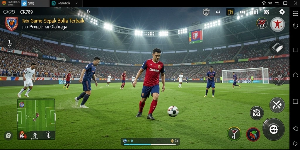 Tampilan gameplay CK789 yang realistis dalam pertandingan sepak bola.