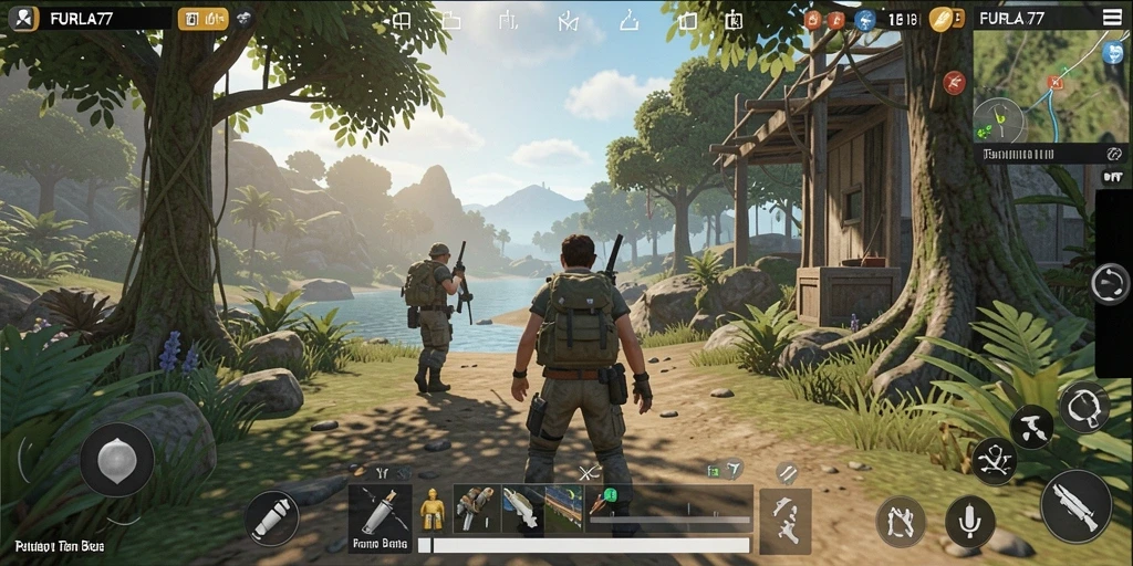 Screenshot utama FURLA77 menampilkan gameplay seru di dunia terbuka.