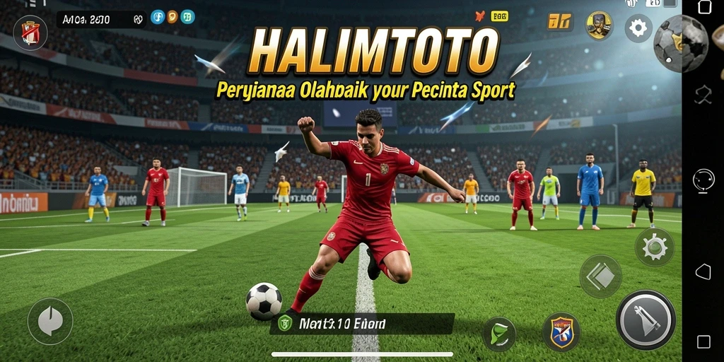 Screenshot utama HALIMTOTO menampilkan aksi seru dalam permainan olahraga.