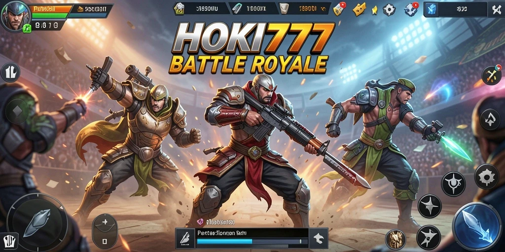 Tampilan gameplay menegangkan dalam HOKI777 di arena Battle Royale.