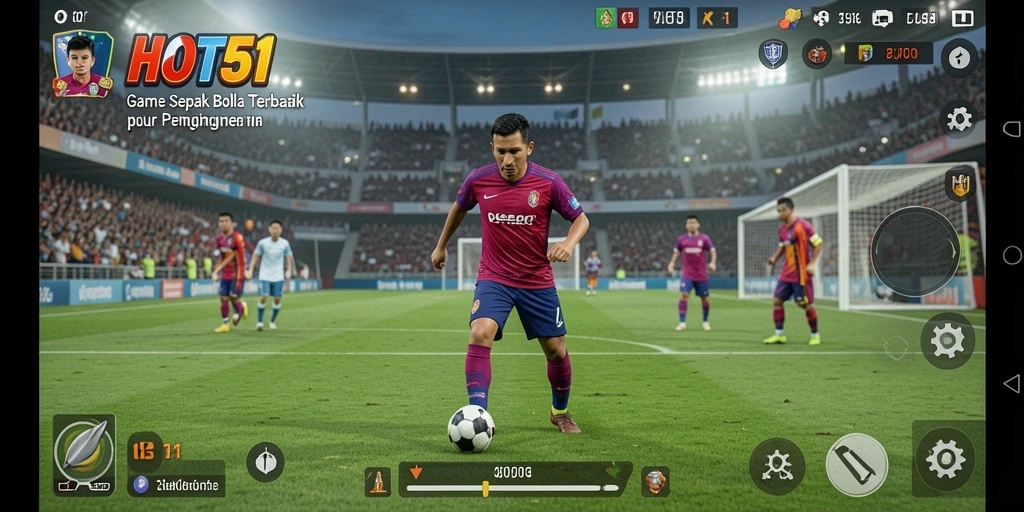 Tampilan gameplay HOT51 yang menarik dan realistis dengan aksi sepak bola seru.