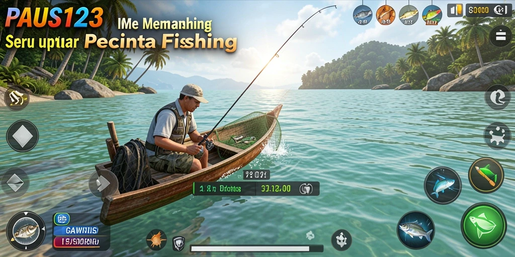 Gameplay PAUS123 yang menampilkan aktivitas memancing yang seru dan mendebarkan.