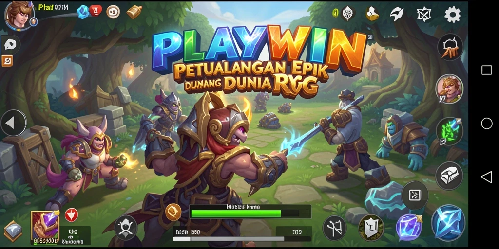 Screenshot PLAYWIN menampilkan pertempuran seru di dunia RPG.