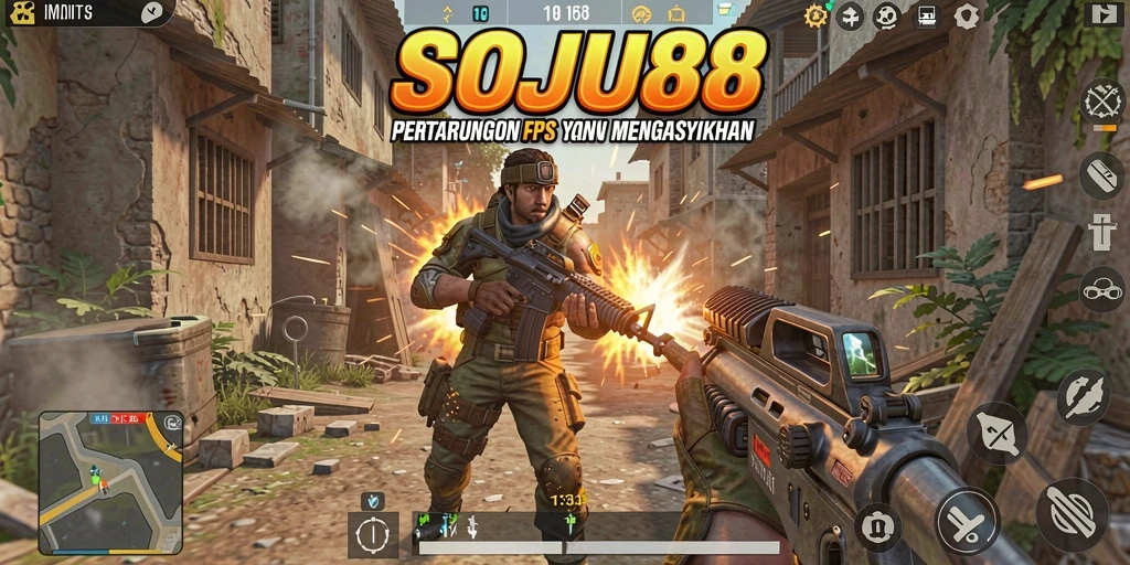 Gameplay seru dengan aksi tembak-menembak intens di SOJU88.
