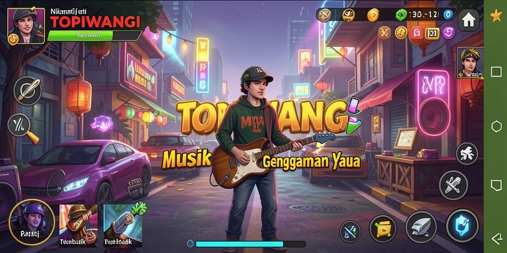 Screenshot gameplay TOPIWANGI menampilkan antarmuka musik yang menarik.