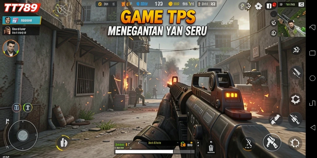 Screenshot menunjukkan aksi yang intens dalam game TPS.