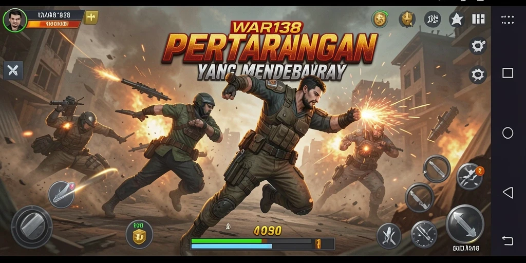 Tangkapan layar utama WAR138 menampilkan aksi pertarungan yang intens.