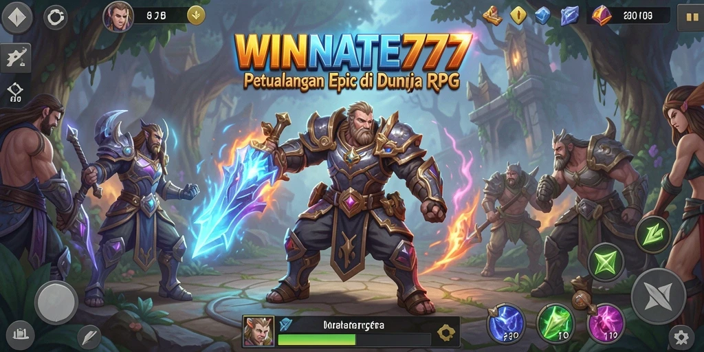 Screenshot gameplay WINRATE777 menampilkan pertarungan epik di dunia RPG.